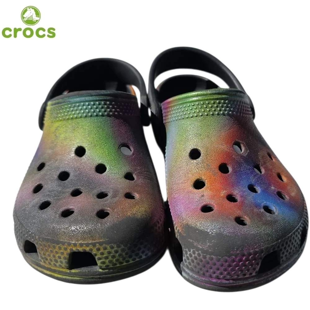 CROCS Classic Solarized Little Kid's Rainbow Tie Dye Rubber Clogs Size 11